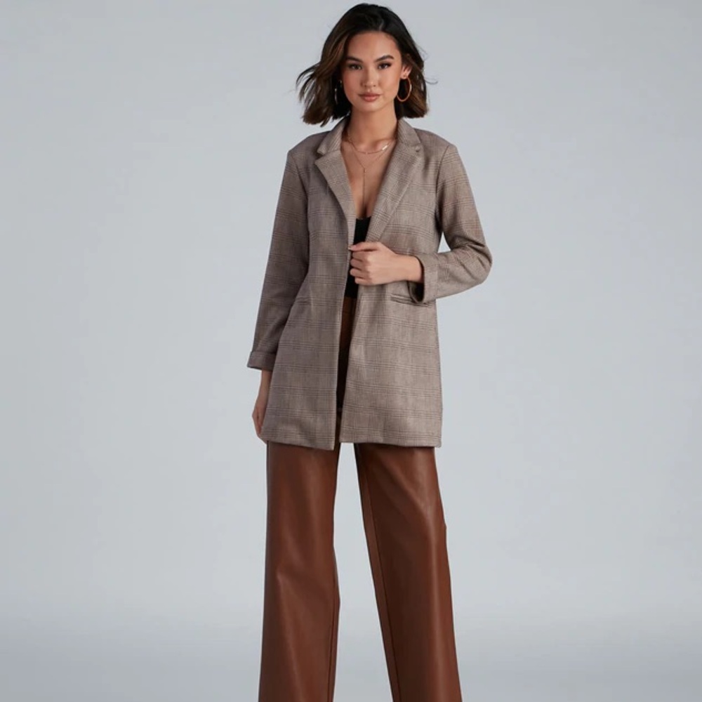 Preppy Plaid Faux Suede Blazer